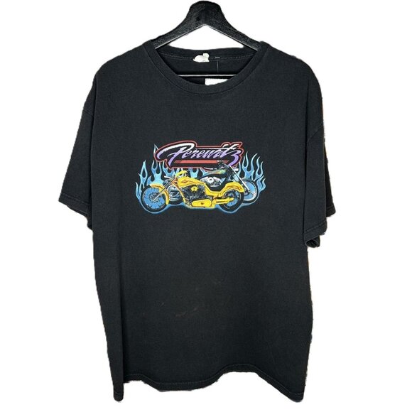 Harley-Davidson Other - HARLEY DAVIDSON Vintage Perewitz Motorcycles Flames Black T Shirt Mens Large
